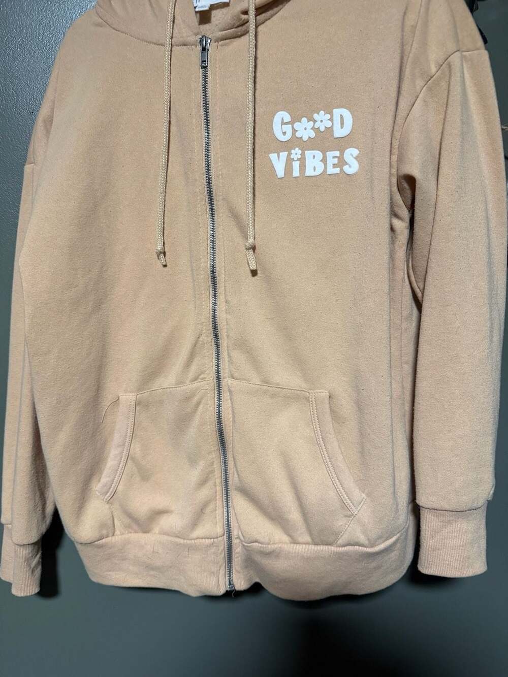 099 Hippie Rose Good Vibes Graphic Full Zip Tan Hoodie and matching Sweat Pants